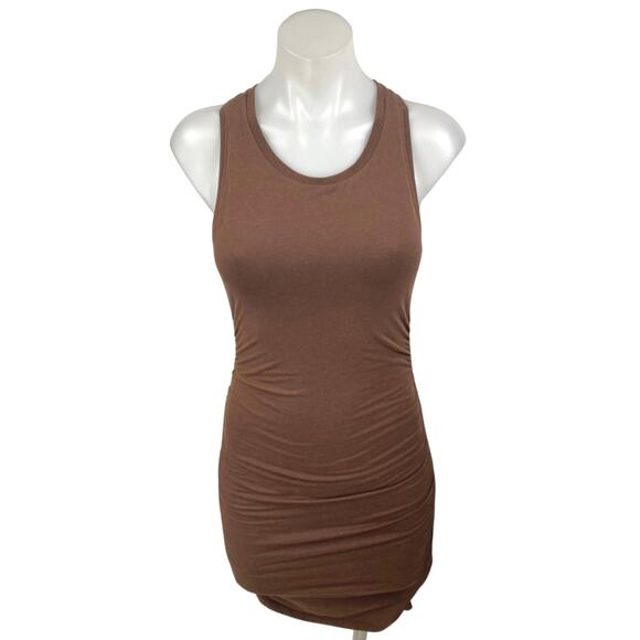 Aritzia Babaton Brown Ruched Sleeveless Racerback Mini Bodycon Tank Dress Sz XS - Picture 1 of 4